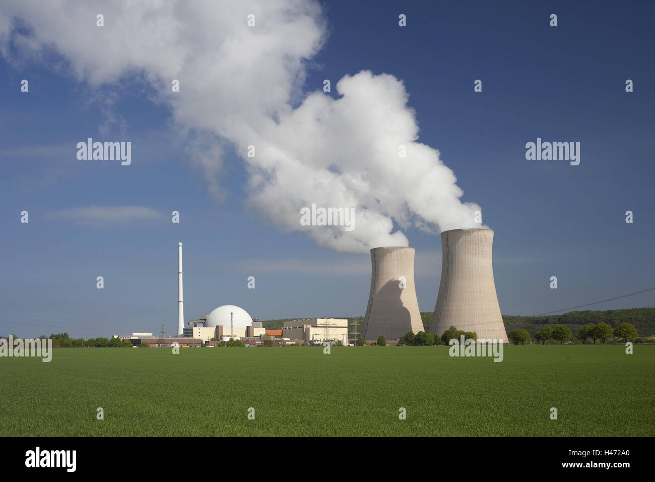 Germania, Bassa Sassonia, la centrale nucleare di Grohnde sul Weser, Foto Stock