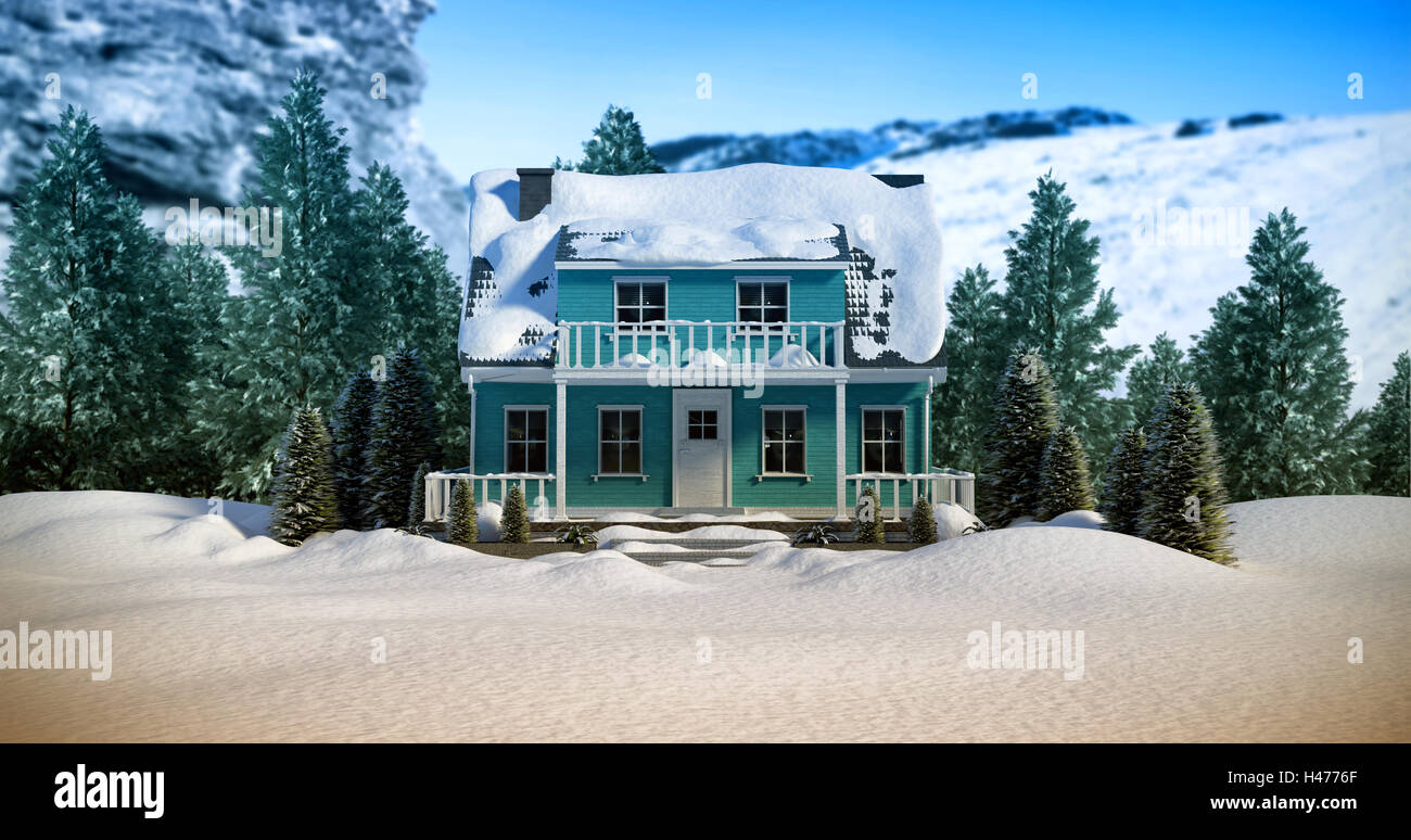 Immagine composita di tridimensionali di casa coperta di neve Foto Stock