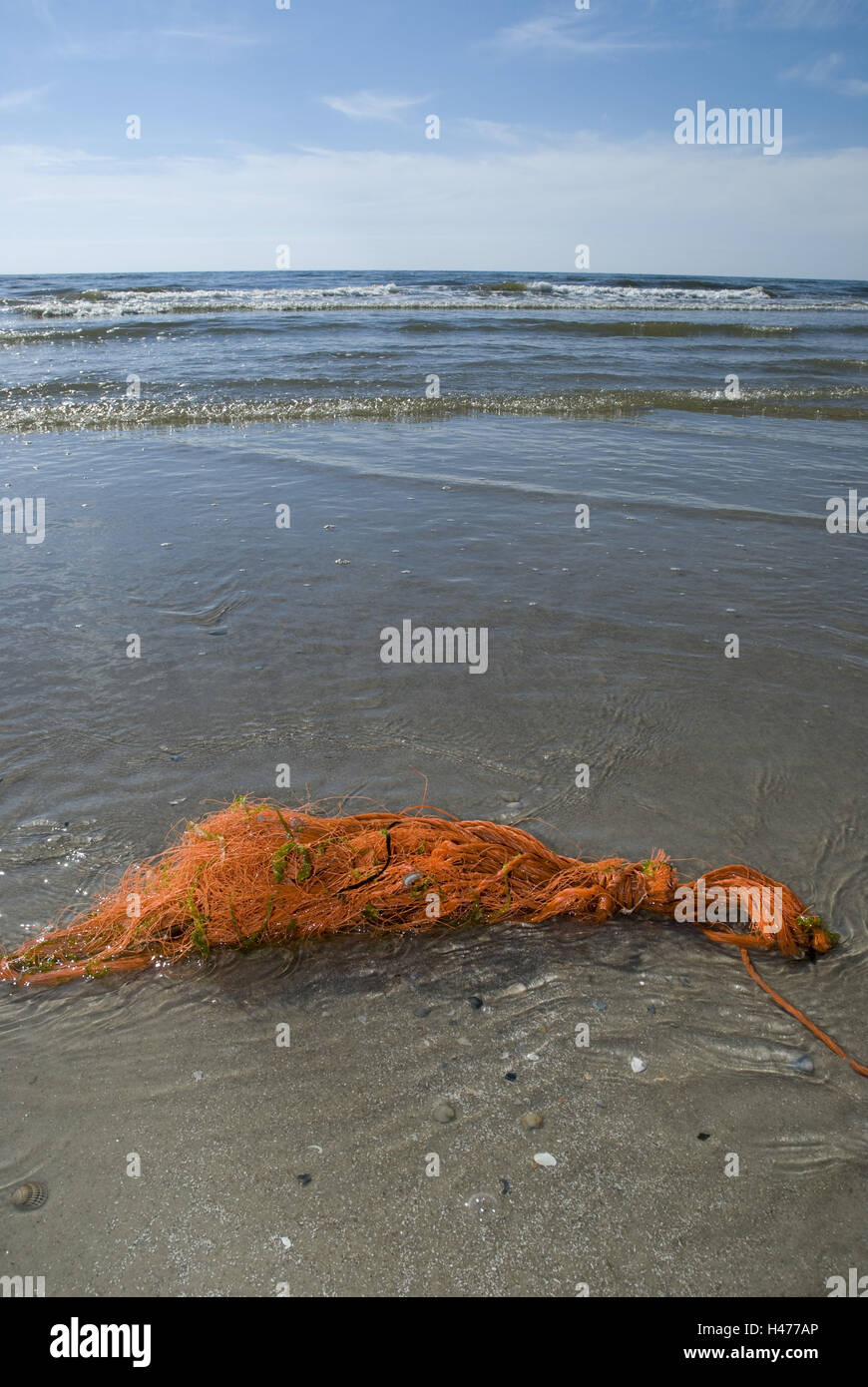Vecchia rete da pesca sulla spiaggia, Foto Stock