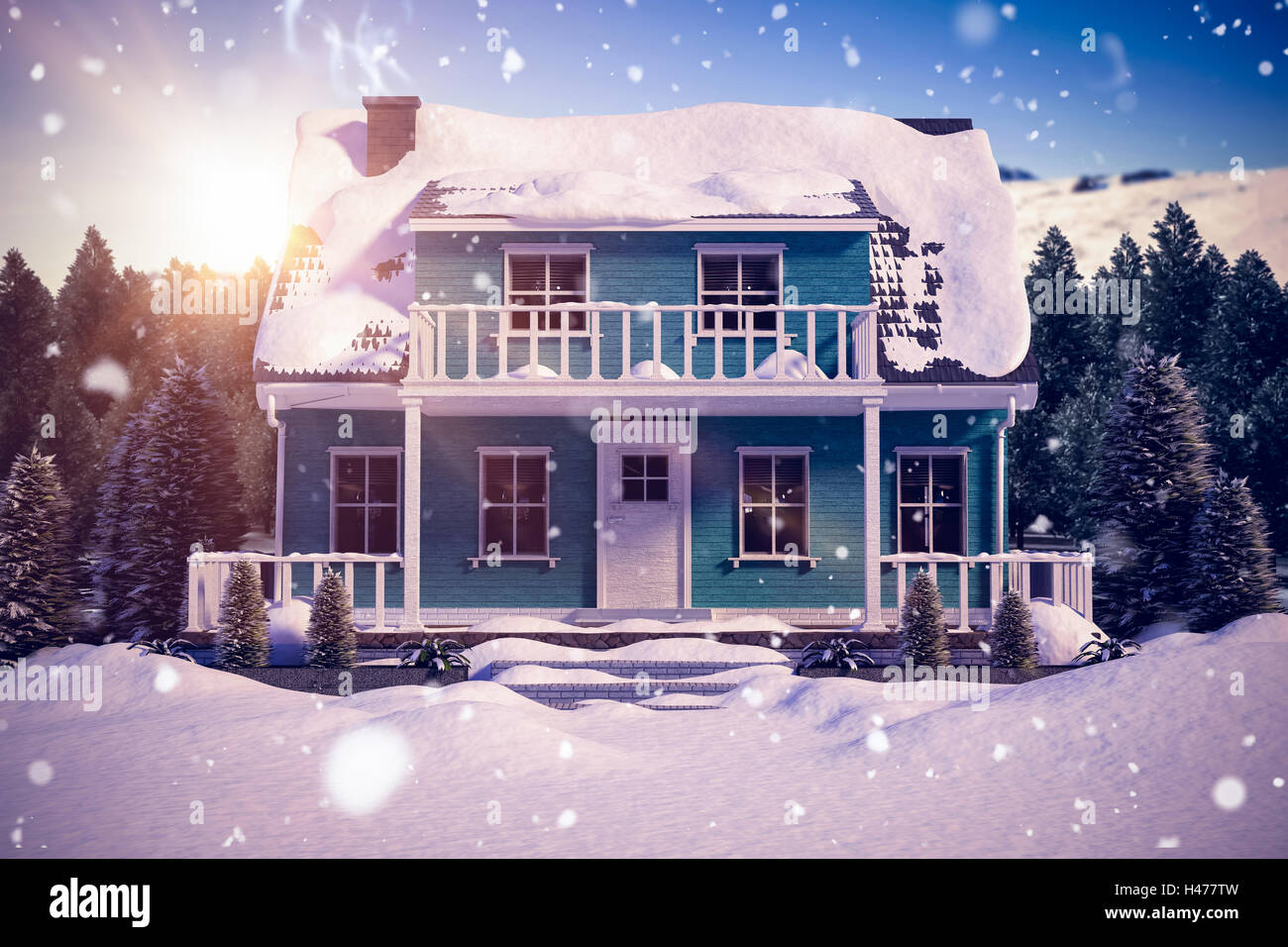 Immagine composita della coperta di neve house Foto Stock
