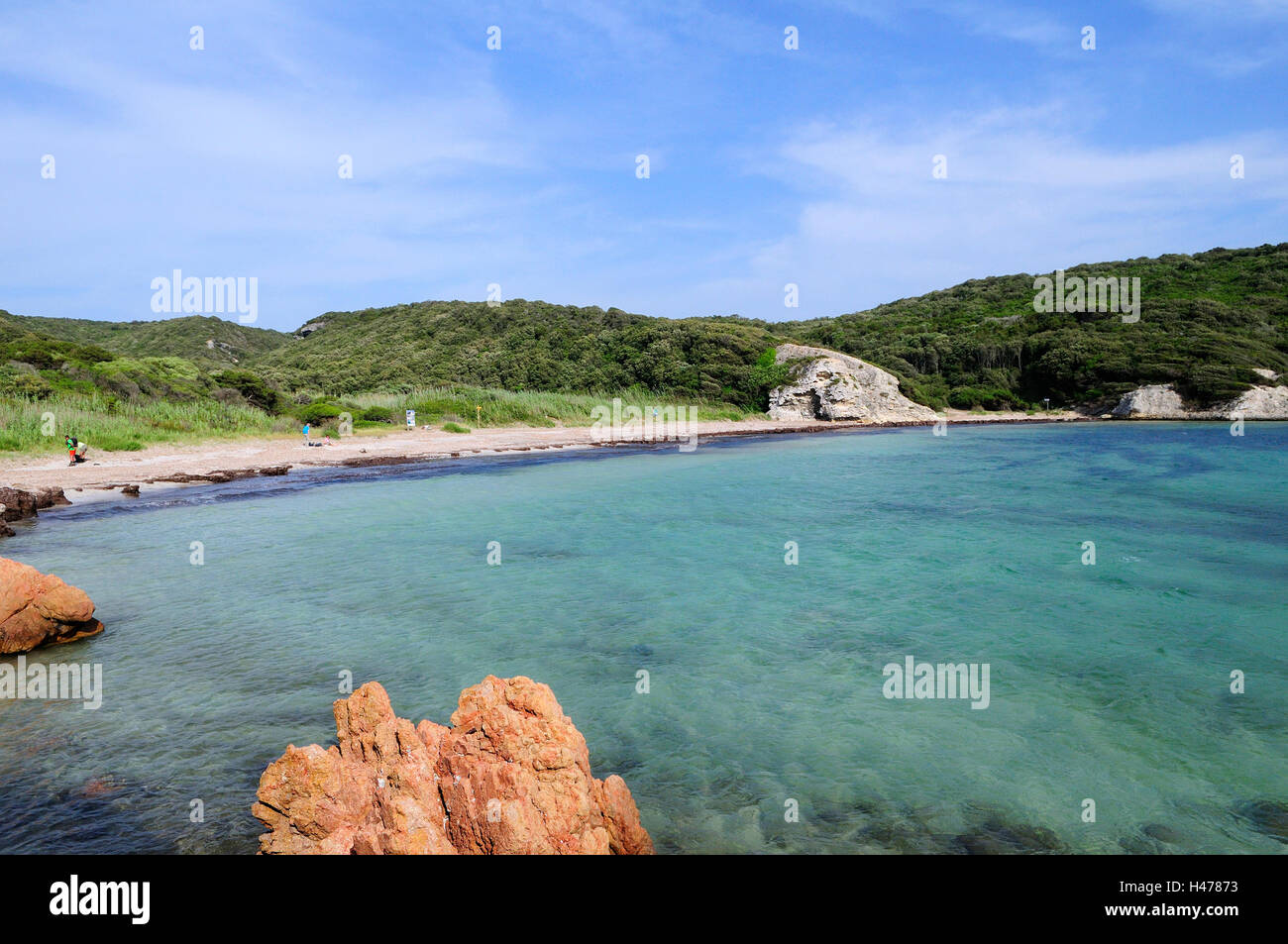 Vista sulla spiaggia di sabbia di Paragan plage, Bonifacio Corsica, Francia, Europa Foto Stock