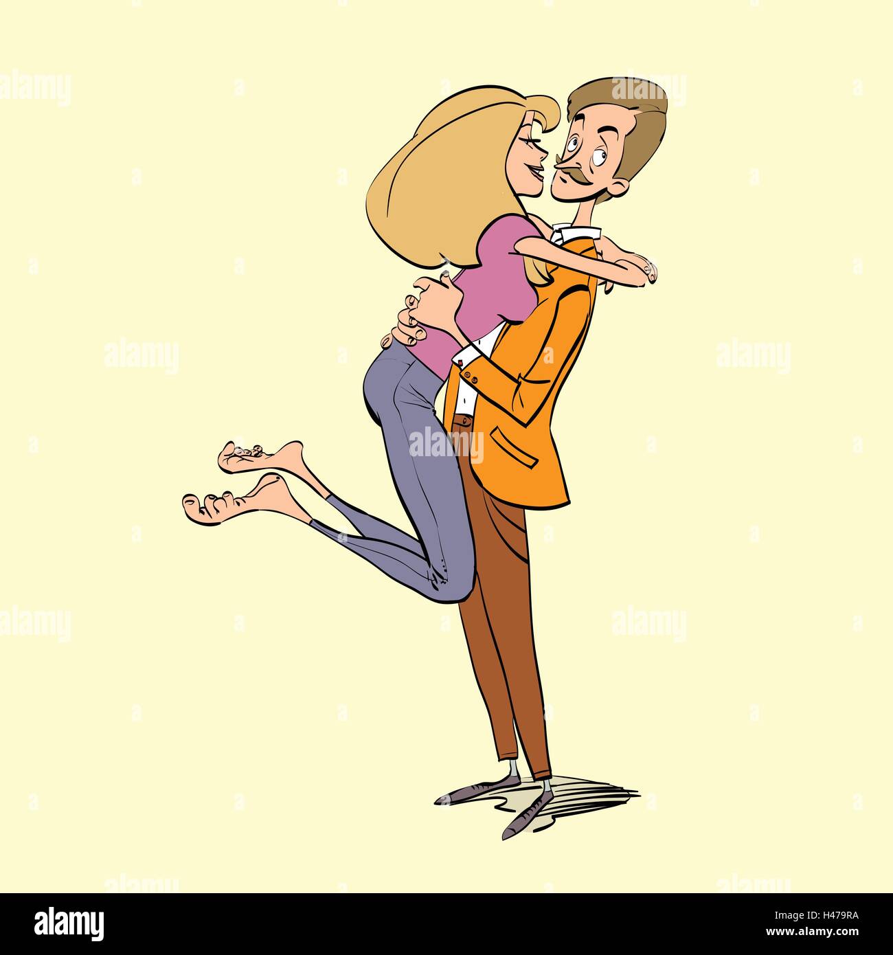 L uomo e la donna giovane in amore su di una data Illustrazione Vettoriale