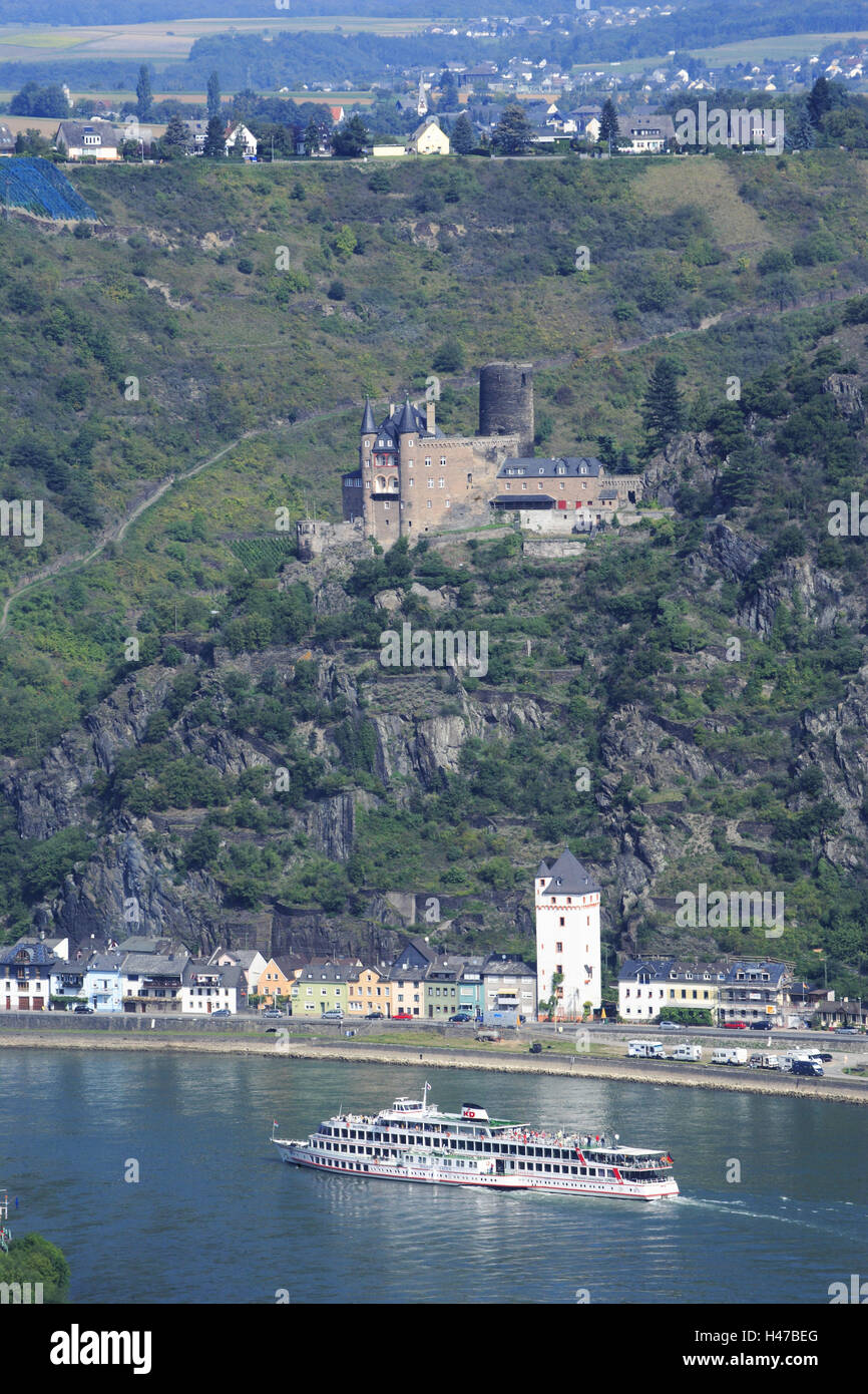 Castle cat, San Goarshausen, nave passeggeri, Reno, Renania-Palatinato, Germania Foto Stock