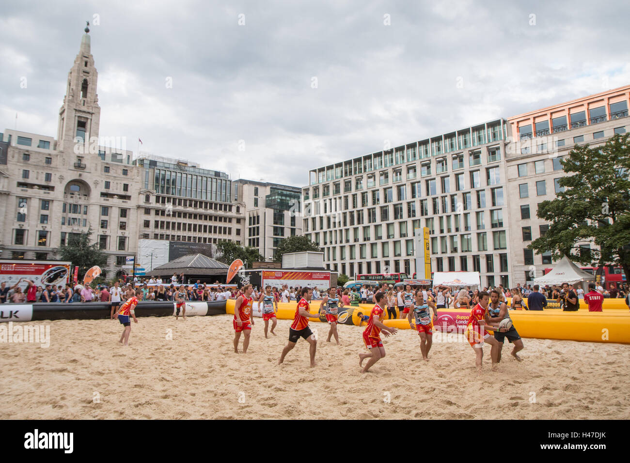 Spiaggia di Londra il torneo di Rugby 2016 -Finsbury Square Foto Stock