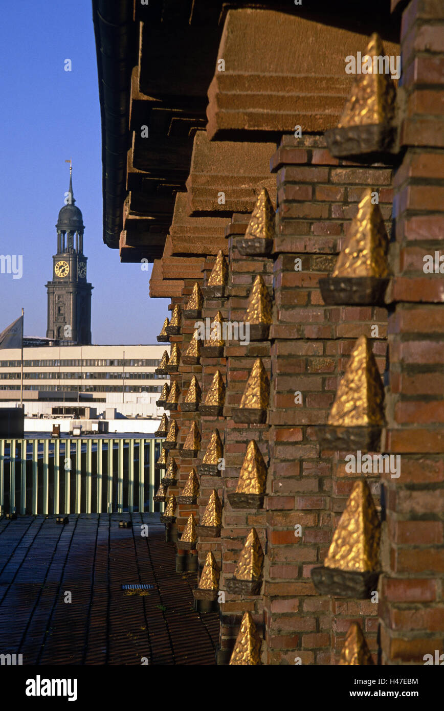 Facciata in mattoni, Steeple, Germania, Amburgo, Neustadt, edificio di mattoni, facciata in mattoni, chiesa, Steeple, Foto Stock