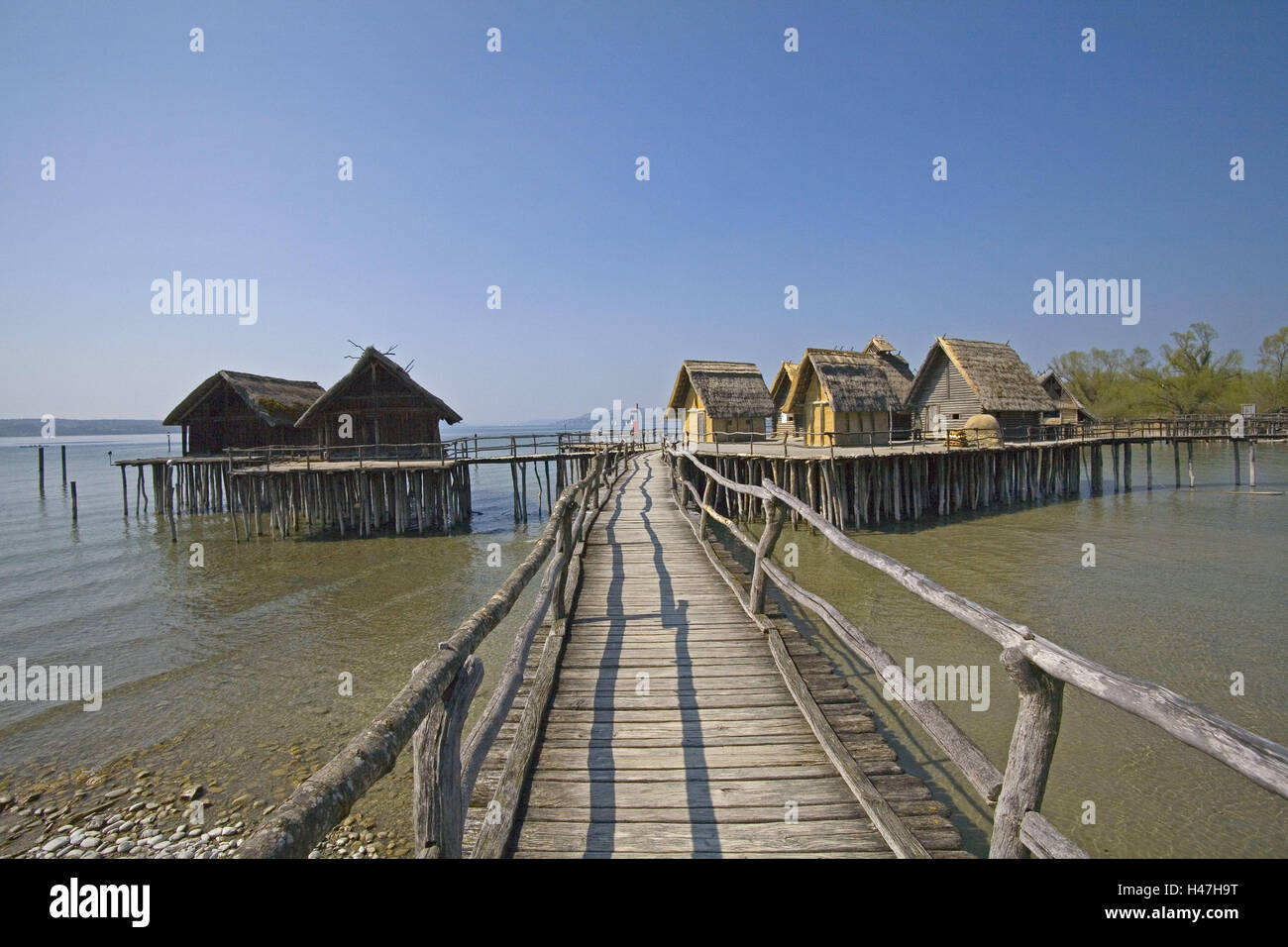 Pila ricostruito abitazioni di Unteruhldingen, Foto Stock