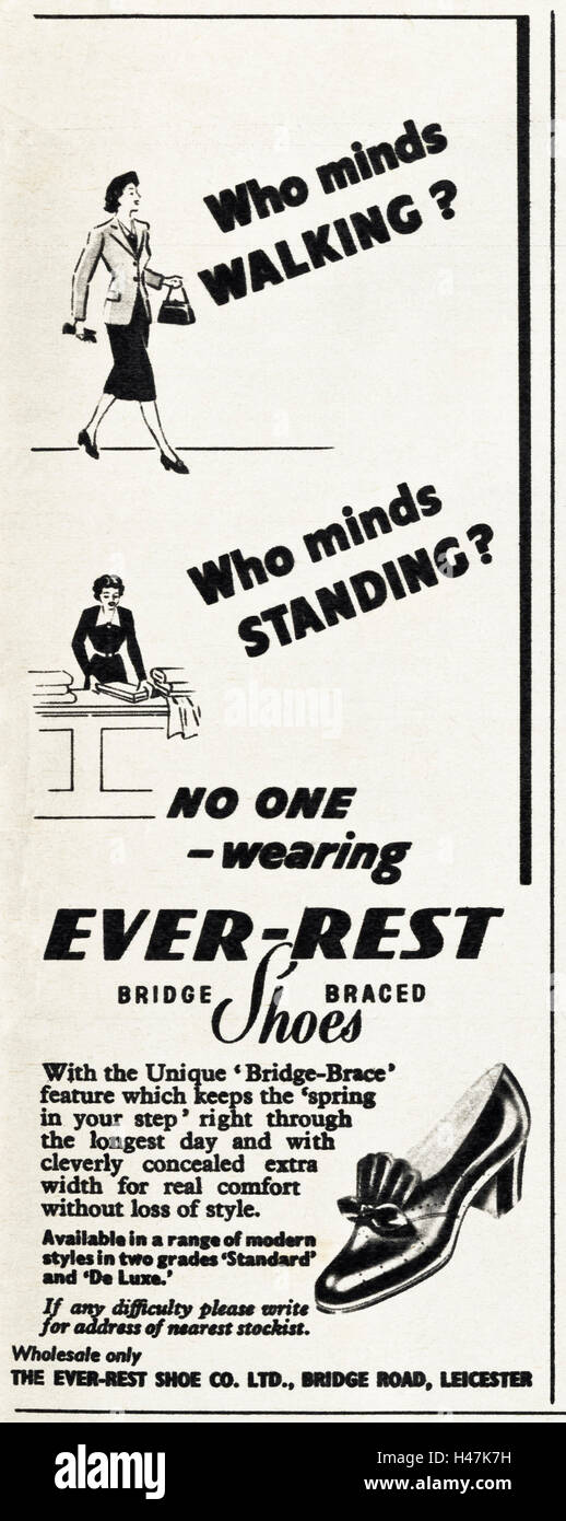 Anni Cinquanta spot pubblicitari originali dalla vecchia rivista vintage datato 1952 pubblicità per sempre il resto bridge controventata scarpe di Leicester Foto Stock