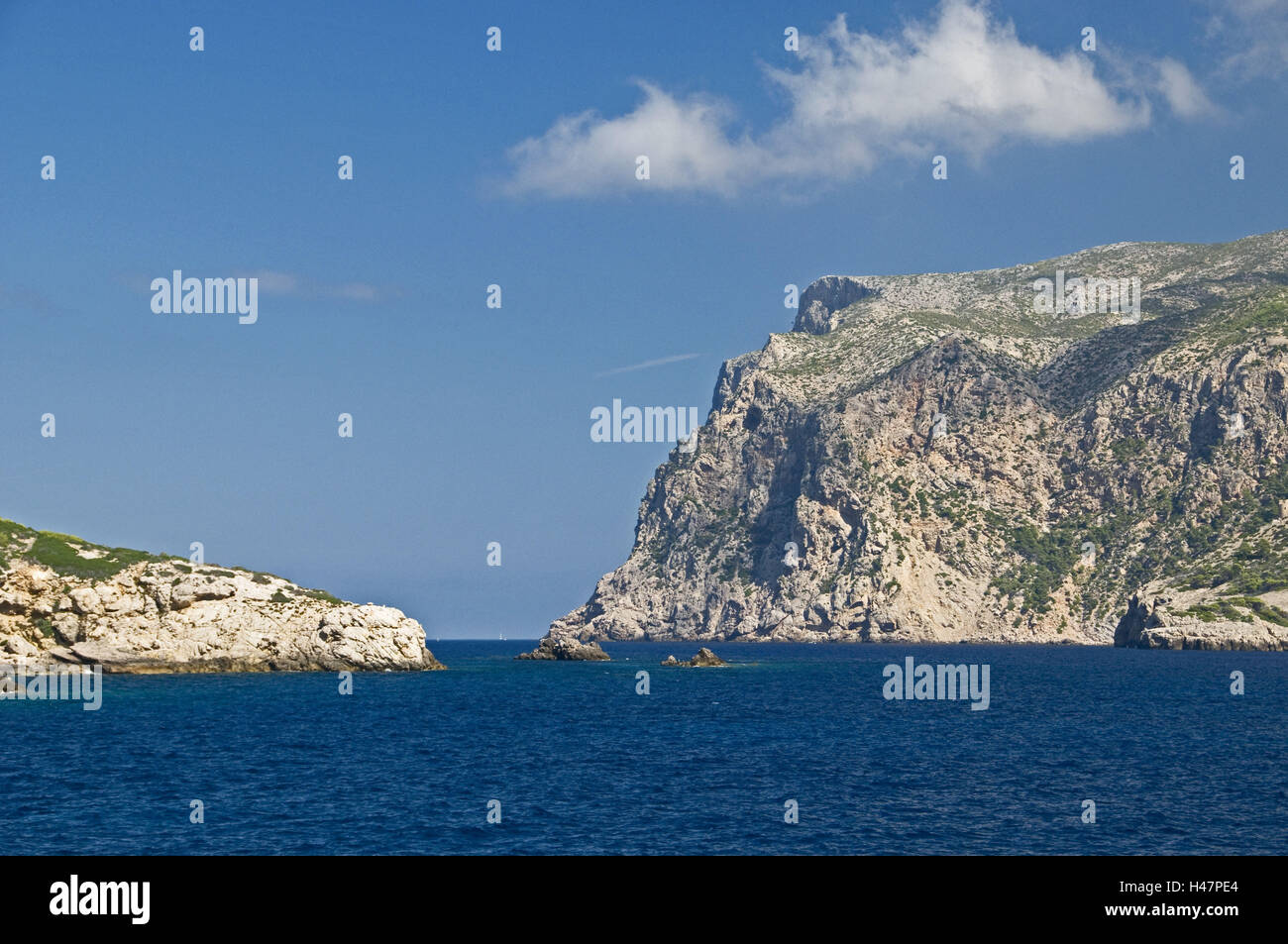 In Spagna, le isole Baleari, isola di Dragonera, vista a Maiorca, Punta Negra, Foto Stock