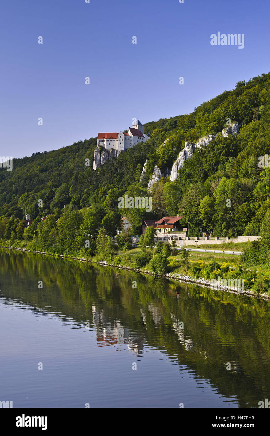 In Germania, in Baviera, Bassa Baviera, Altmuehl valley, Nußhausen, castello, struttura village, rock, sul fiume fiume paesaggio, Riverside, edificio, Giura, roccia calcarea, canale, cultura, paesaggi, bassa catena montuosa, museo, destinazione, serratura, cumulus nuvole, luogo Foto Stock