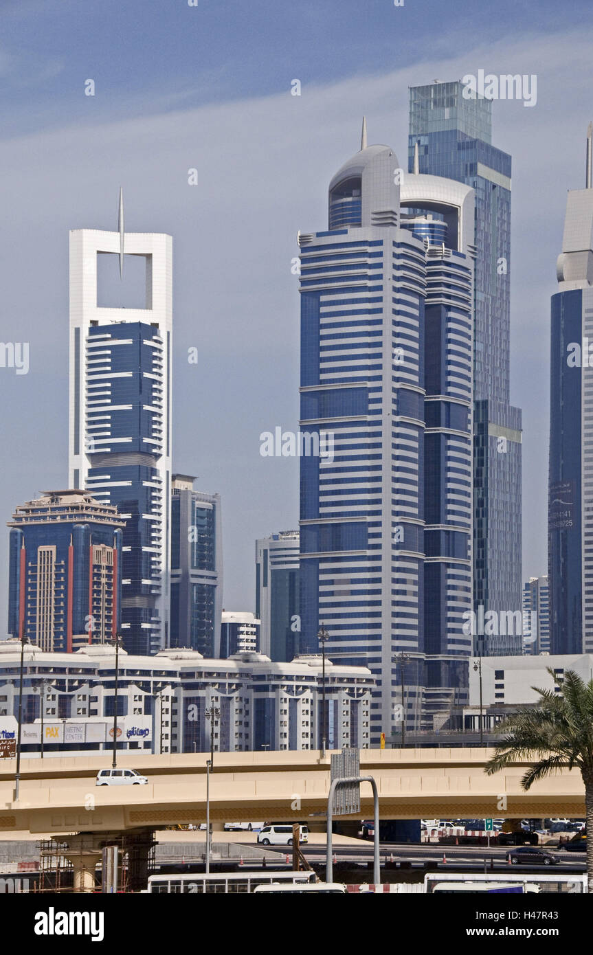 VAE, Dubai, Alto sorge, edifici commerciali, Foto Stock
