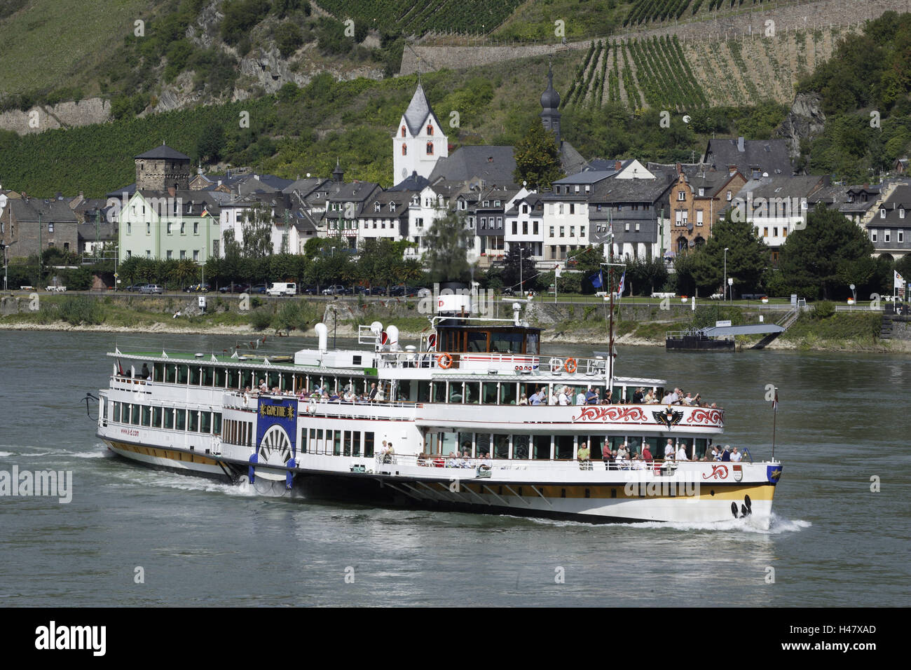 Kaub, Reno, nave passeggeri, Reno, Renania-Palatinato, Germania Europa, Foto Stock