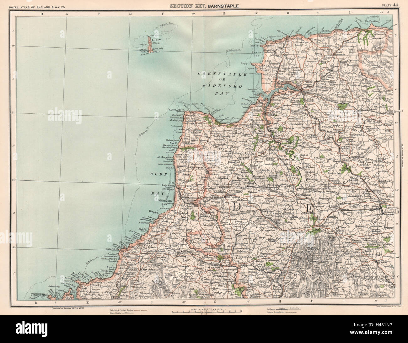 NORTH Devon & Cornovaglia costa. Barnstaple Bideford Bay Bude Padstow 1898 mappa Foto Stock
