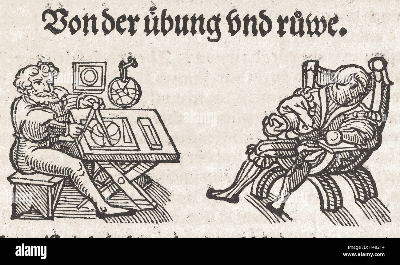 Xilografia illustrazione e testo dal libro su anatomia Foto Stock