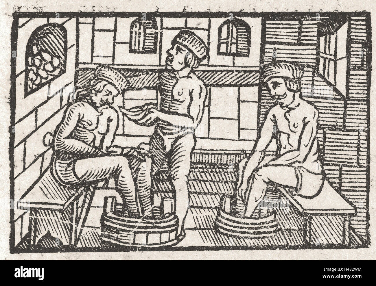 Xilografia illustrazione e testo dal libro su anatomia Foto Stock