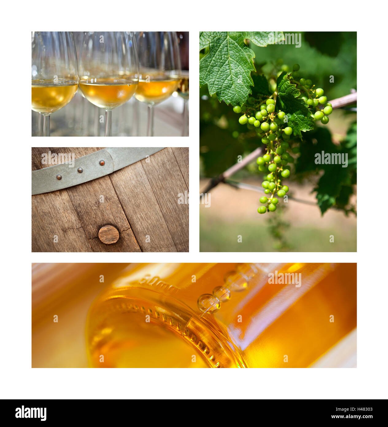 Vini e cantine di oggetti su un collage Foto Stock