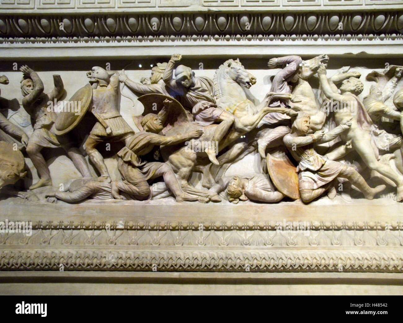Turchia, Istanbul, Sultanahmed, Alexander's sarcofago nel museo archeologico, dettaglio, rappresentazione lotta contro i persiani, Foto Stock