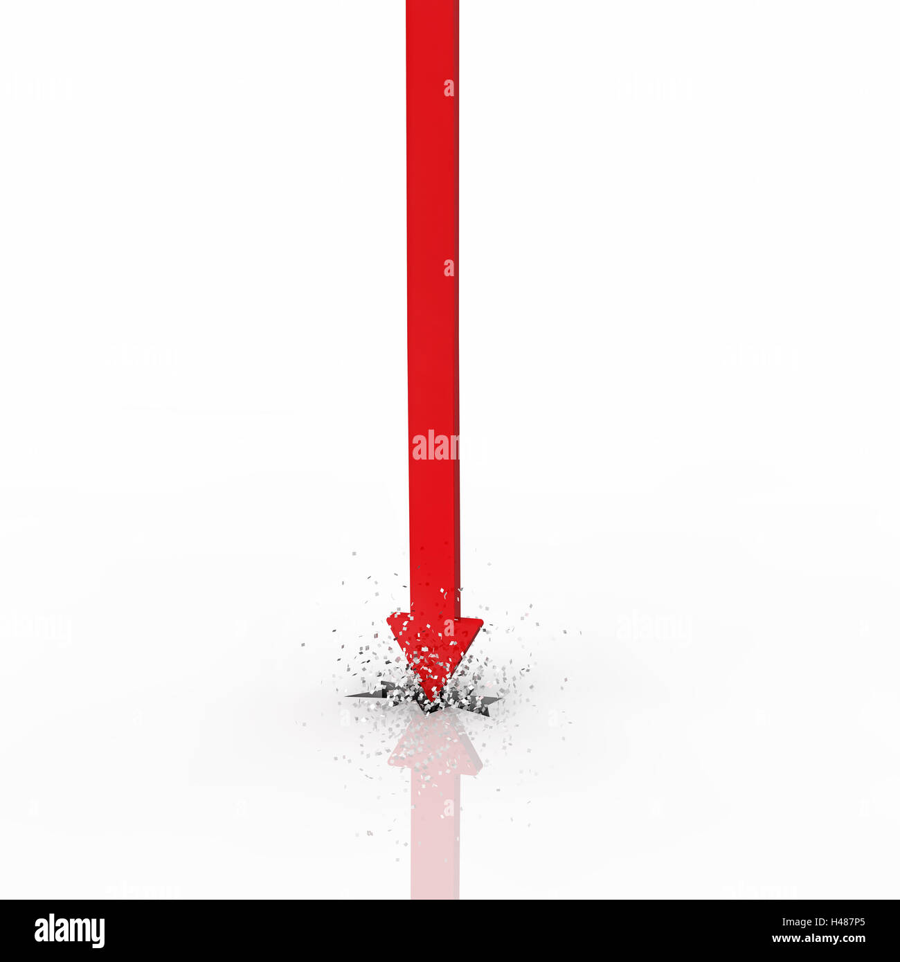 La freccia si rompe attraverso il pavimento dall'alto verso il basso, Foto Stock