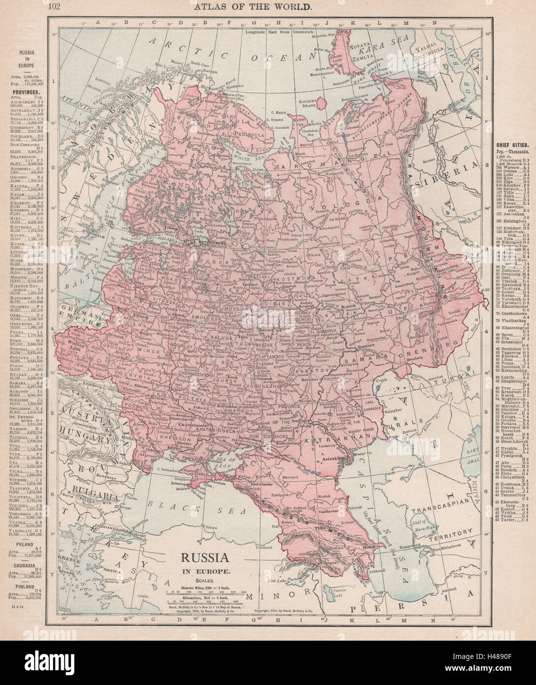 La RUSSIA IN EUROPA. La Polonia Ucraina Caucaso in Finlandia. RAND MCNALLY 1912 mappa vecchia Foto Stock