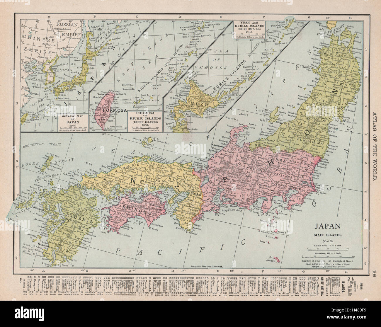 Il Giappone. Formosa Riukiu (Luchu) Kurile (Chishima) Isole. RAND MCNALLY 1912 mappa Foto Stock