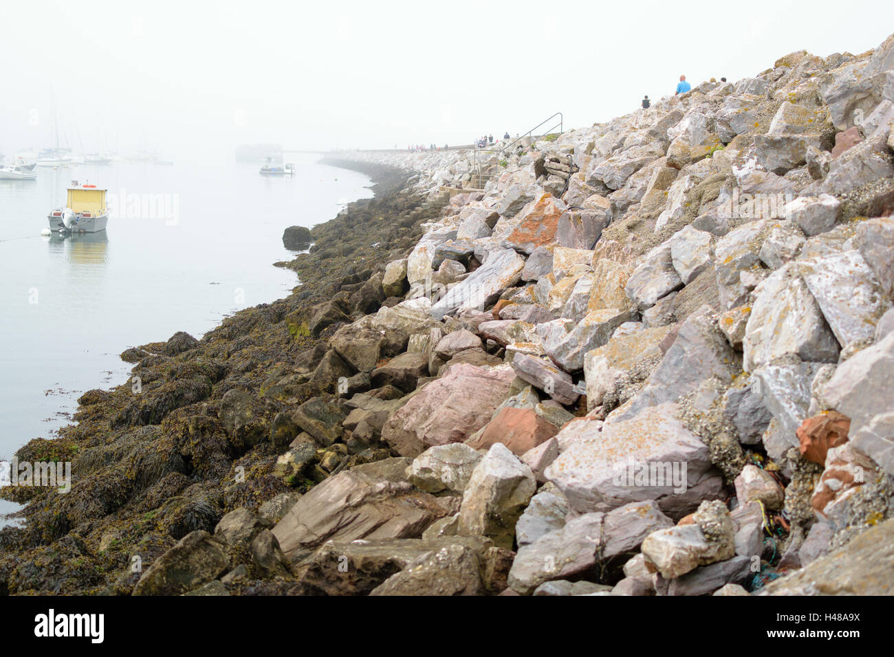 Brixham, Devon, Inghilterra, Regno Unito - 7 Settembre 2016: Wave breaker pier a Brixham. Brixham è un piccolo villaggio di pescatori nel Devon. Foto Stock