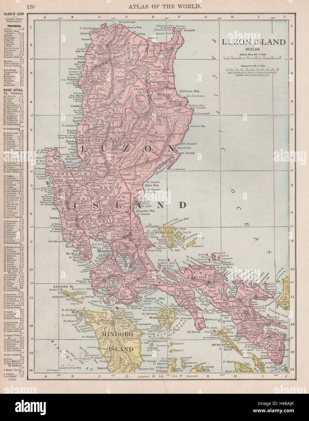 Isola di Luzon. Filippine. RAND MCNALLY 1912 antica mappa grafico del piano Foto Stock