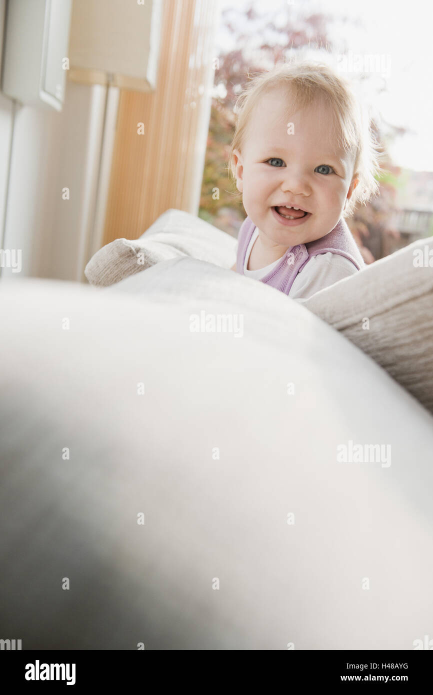 Baby, 1 anno di età, divano, Foto Stock