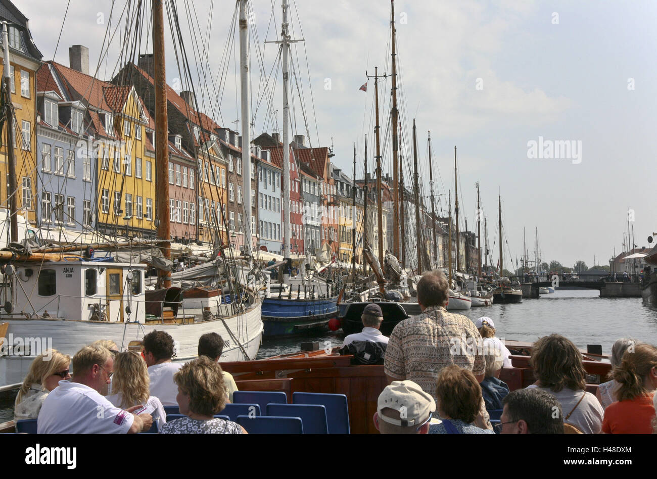 Danimarca, Copenaghen, Città Vecchia, Nyhavn, canale, escursione in barca, turistico, Foto Stock