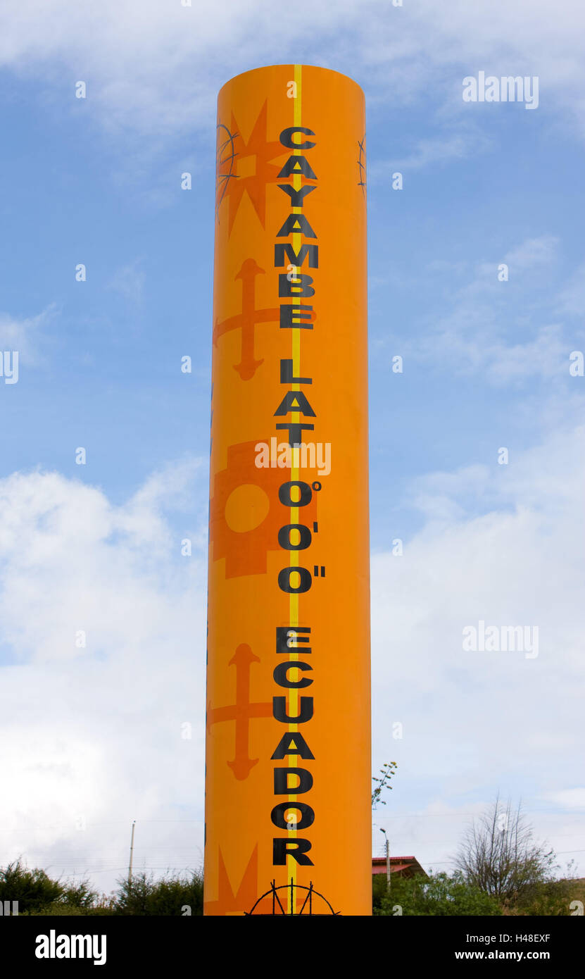 Ecuador, provincia Pichincha, Cayambe, equatore monumento, Sud America, regione montana regione delle Ande, Pichincha, monumento, linea equatoriale, Equatore, la linea zero, geografia, grado di latitudine, Foto Stock