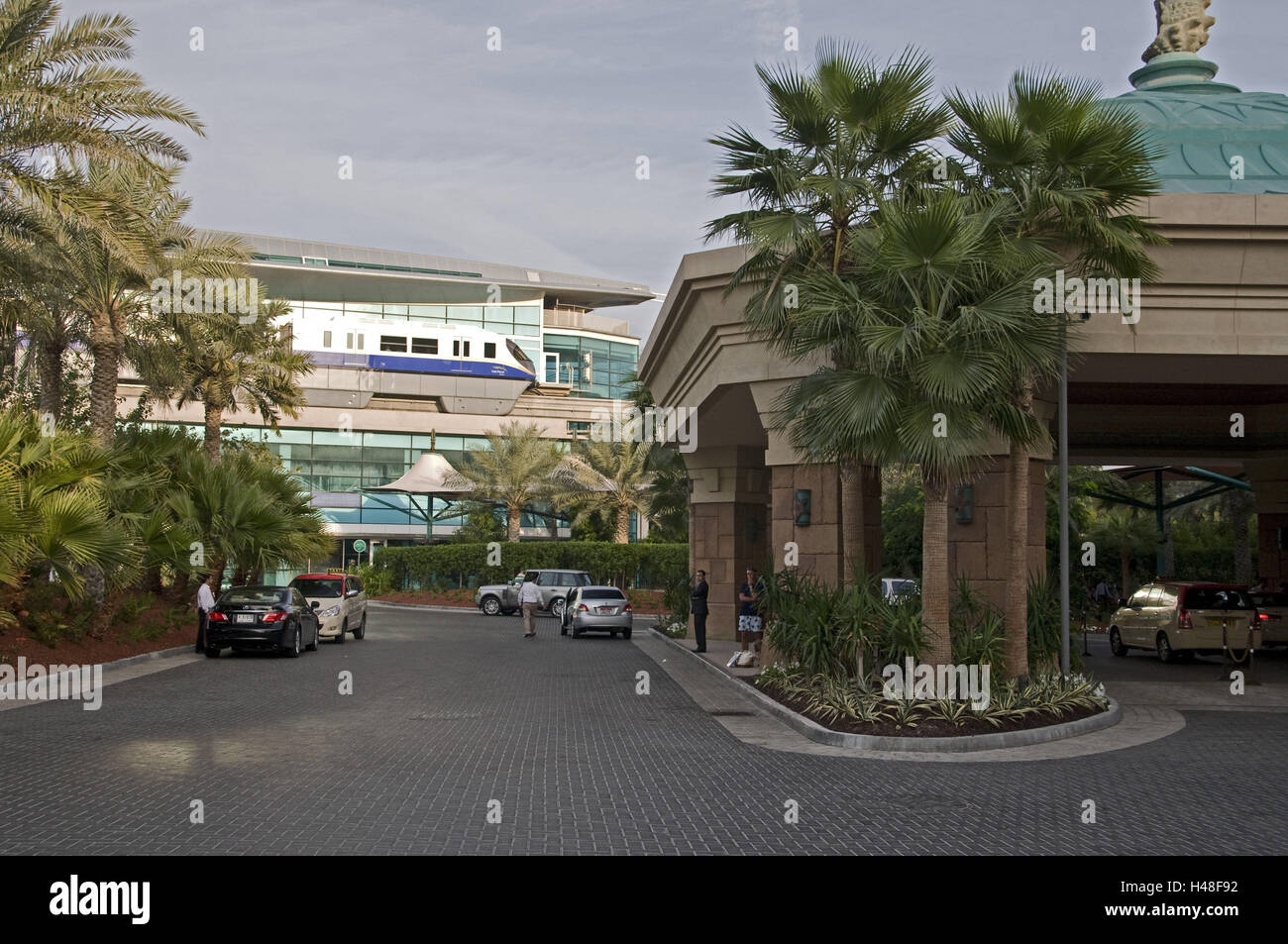 VAE, Dubai palm island 'Palm Jumeirah', l'hotel 'ATLANTIS', Monorail, stazione ferroviaria, Foto Stock