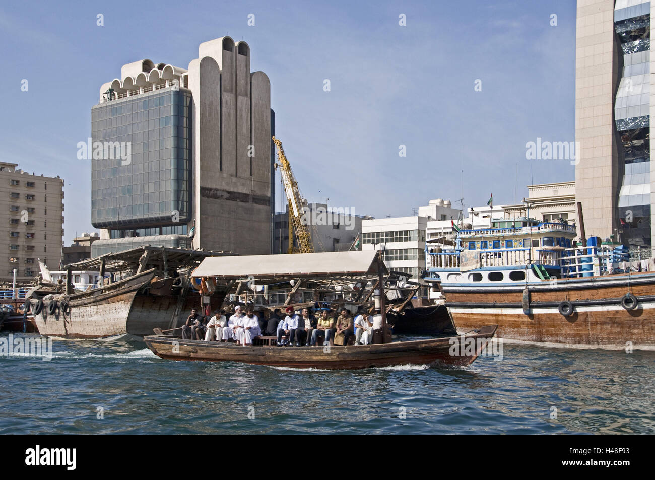 VAE, Dubai Creek, alta sorge, edifici commerciali, abras, Foto Stock