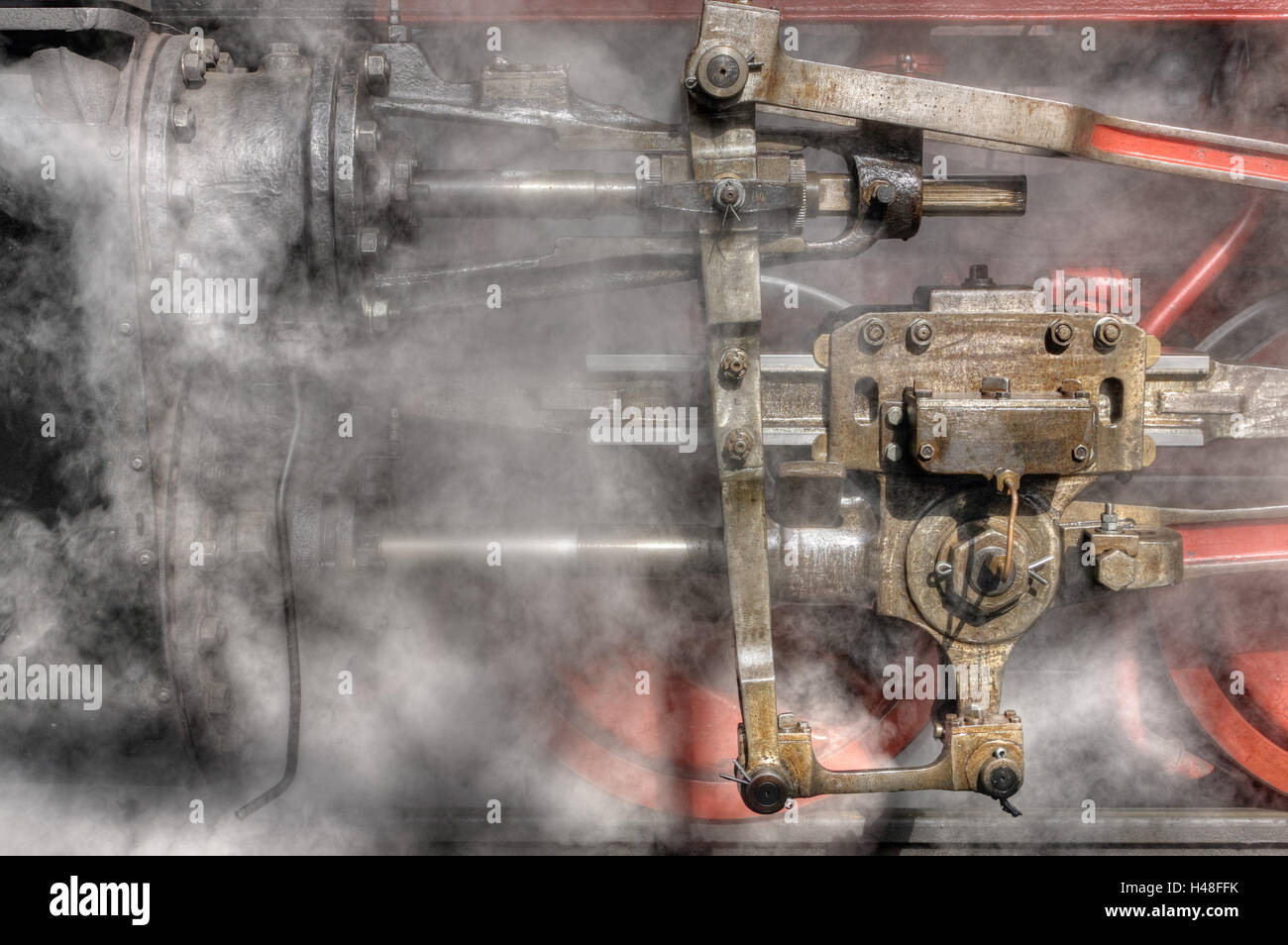 Dalla stazione ferroviaria, motore, vapore, acciaio, close-up, Foto Stock