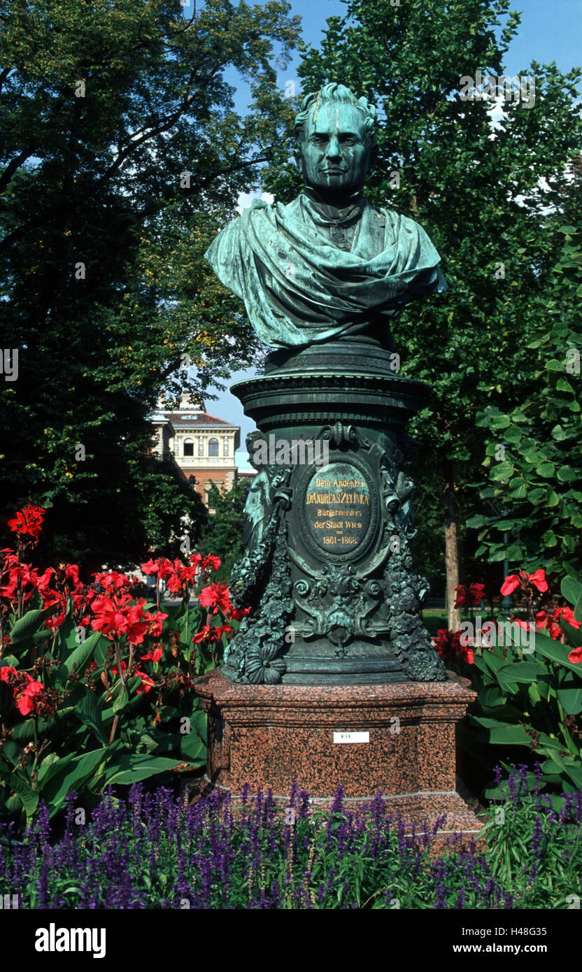 Austria, Vienna, il parco cittadino, monumento Andreas Zelinka, nel 1861-1868 Sindaco di Vienna, Foto Stock