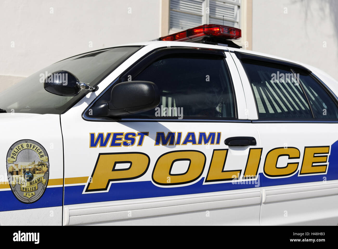 West Miami politica, veicolo di polizia sulla spiaggia a sud di Miami Beach, tipo di quartiere Art Deco, Florida, STATI UNITI D'AMERICA, Foto Stock