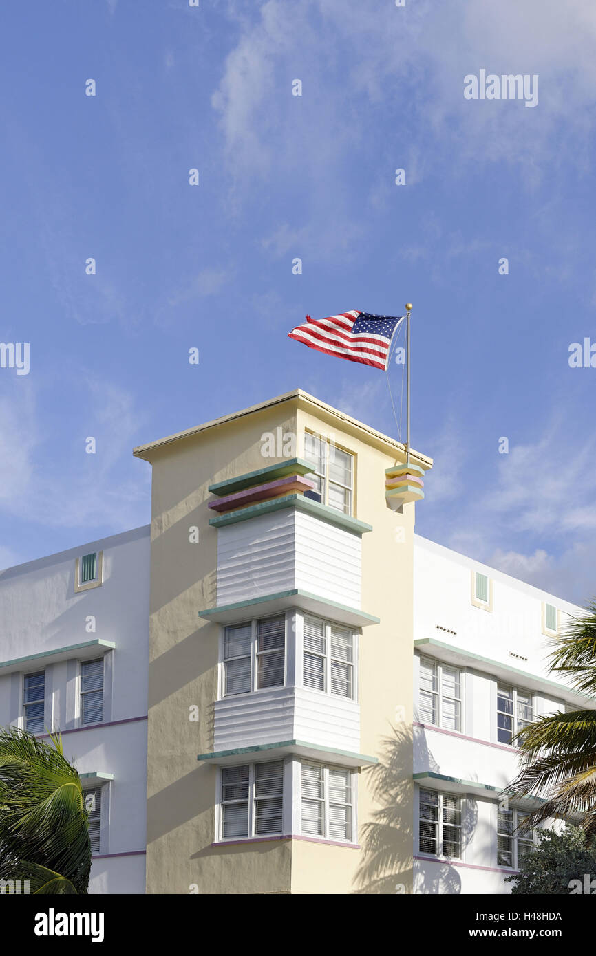 L'Hotel Avalon, facciata Art Deco hotel, Ocean Drive e South Beach di Miami, Art Deco District, Florida, STATI UNITI D'AMERICA, Foto Stock