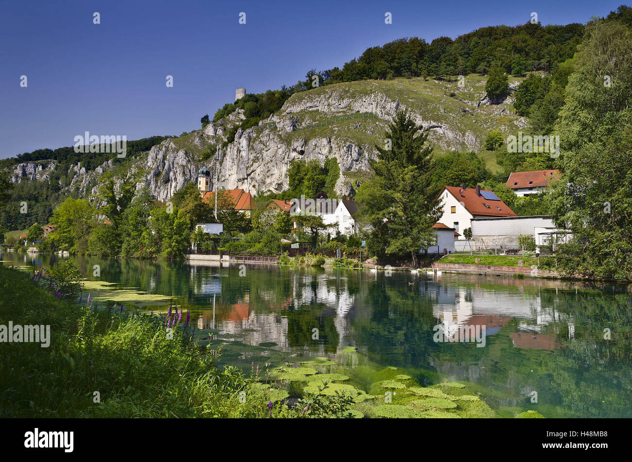 In Germania, in Baviera, Bassa Baviera, Altmühltal (valle), Essing, Altmühl, rovina, Randeck, Foto Stock