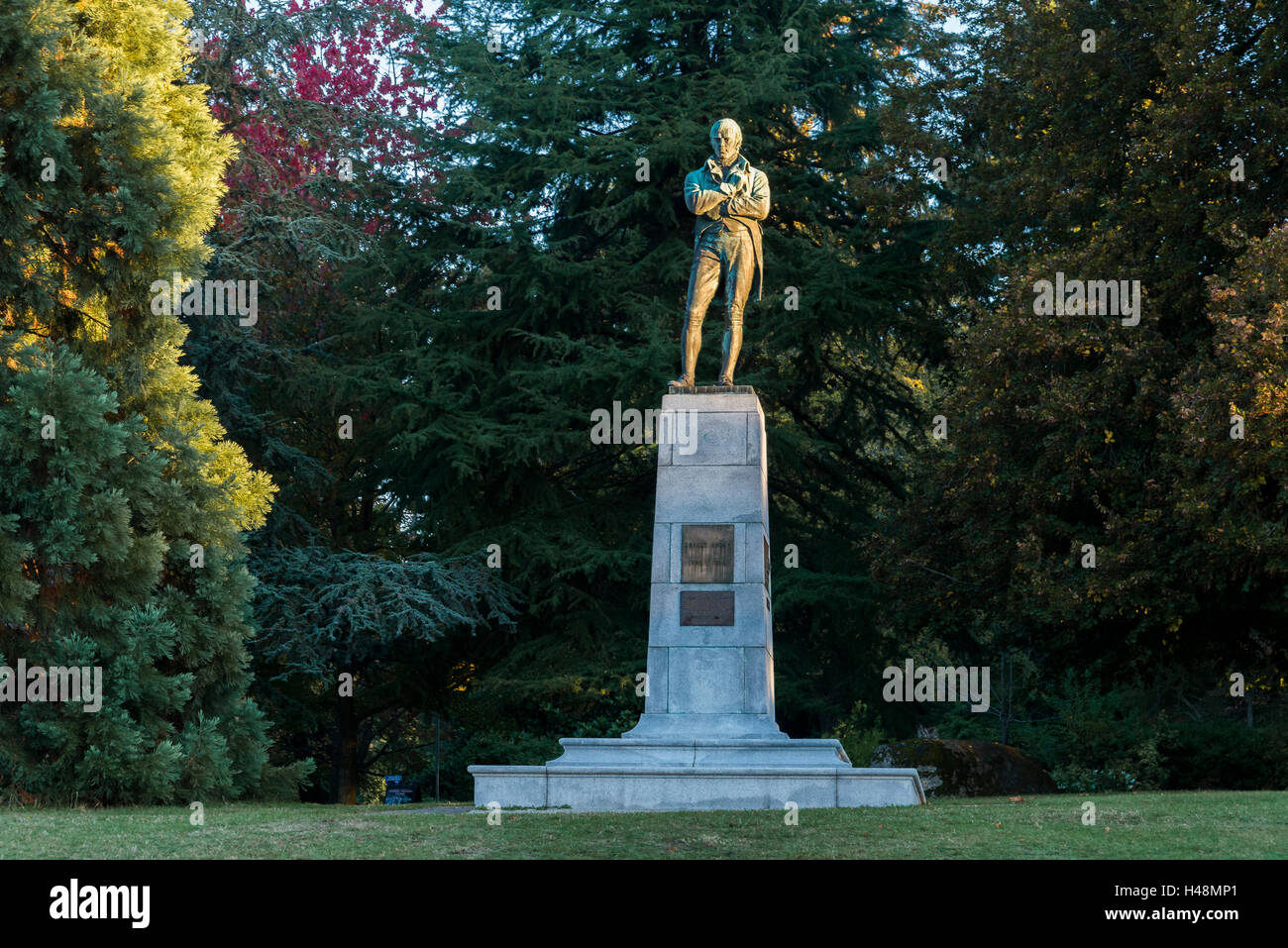 Robert Burns statua, Stanley Park, Vancouver, British Columbia, Canada. Foto Stock