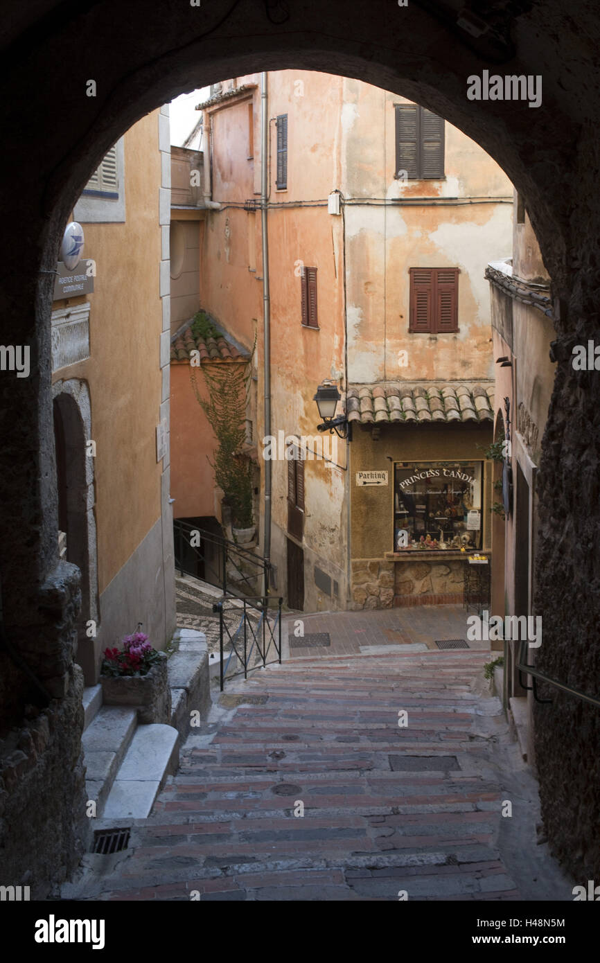 Francia - Cote d'Azur, medievale lane a Roquebrun Cap Martin con Menton, Foto Stock