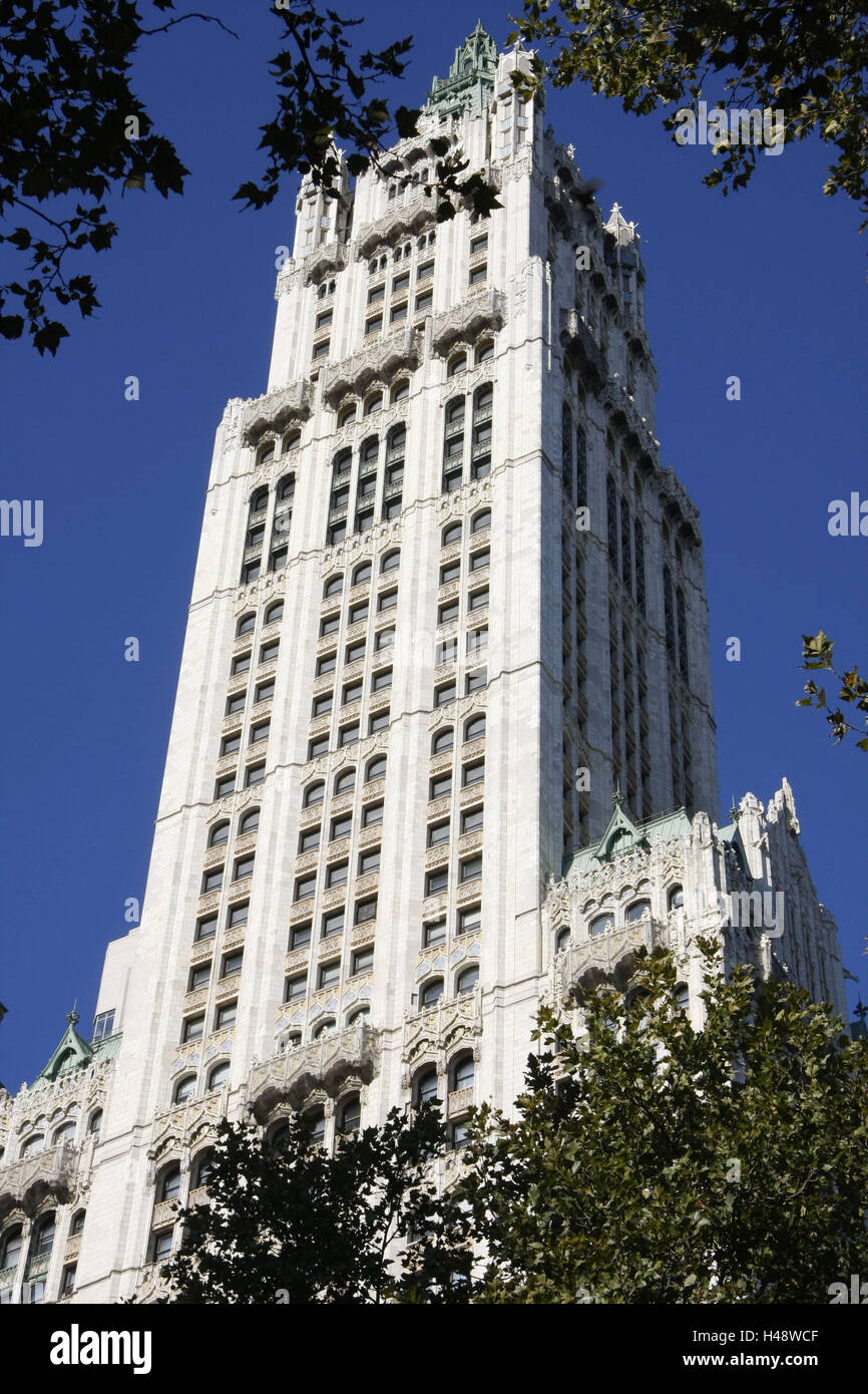 Gli Stati Uniti, New York City, Woolworth Building, dettaglio, America del Nord, paese, città, città cosmopolita metropoli, Building, edificio di uffici, struttura, architettura, luogo di interesse, destinazione, turismo, alto, Centro Finanziario Mondiale, facciata, Foto Stock