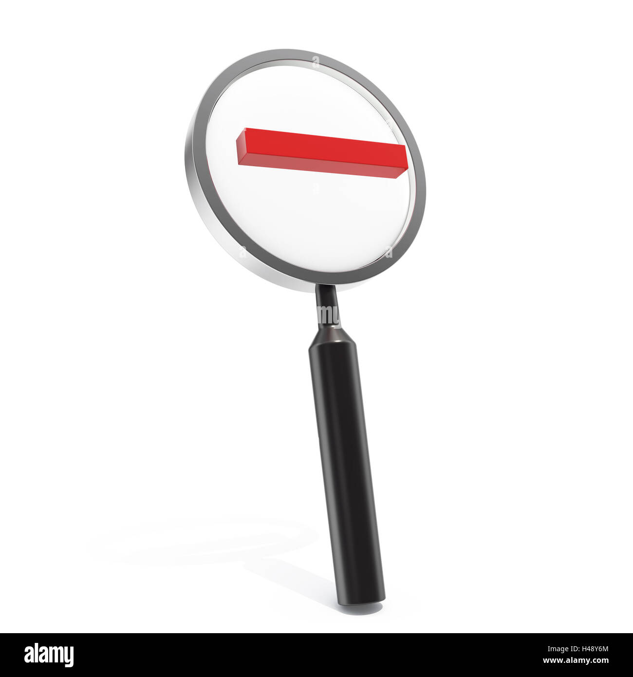 3d illustrazione con lente di ingrandimento meno isolata su bianco. Foto Stock