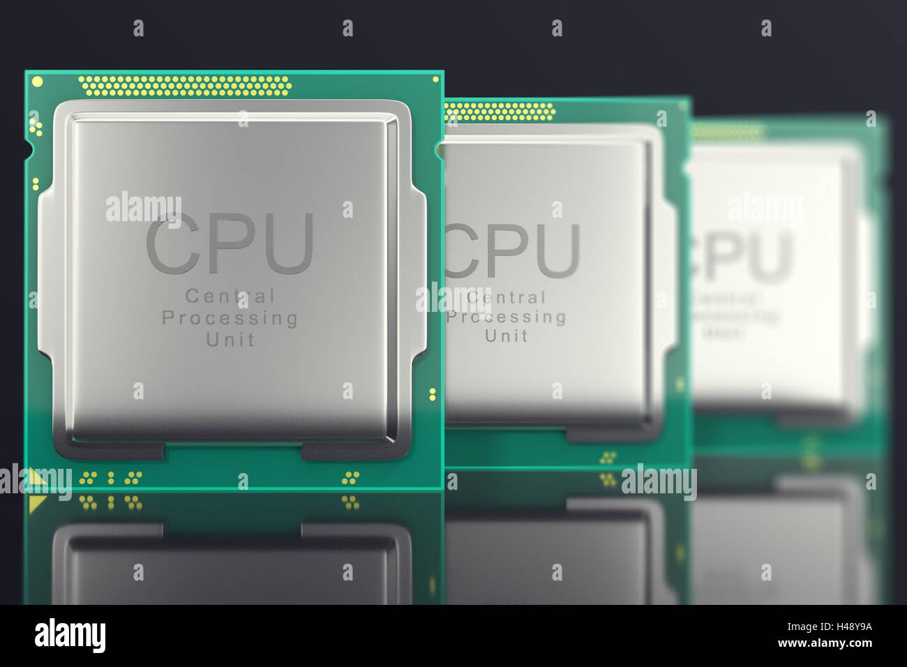 3d illustrazione moderne CPU multicore su sfondo nero Foto Stock