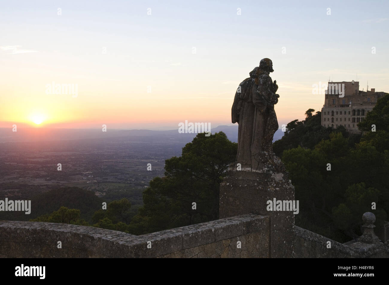 Vista da Puig de Sant Salvador, tramonto, Maiorca, SPAGNA, Foto Stock