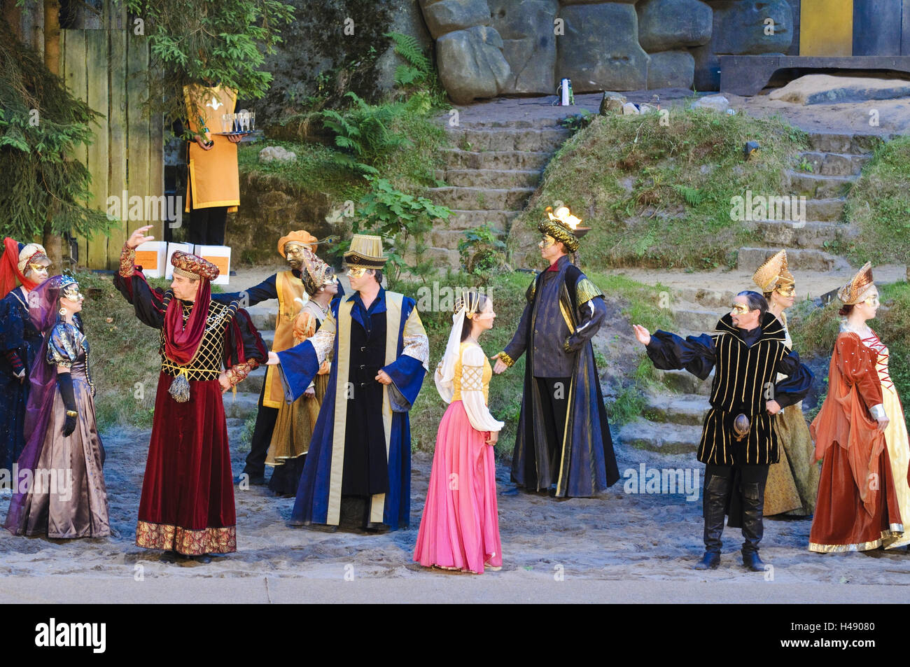 Open Air Theatre, rock set cinematografico Rathen, prestazioni "Romeo e Giulietta" della terra i set cinematografici Radebeul, Svizzera Sassone, Svizzera Sassone, Sassonia, Germania, Foto Stock
