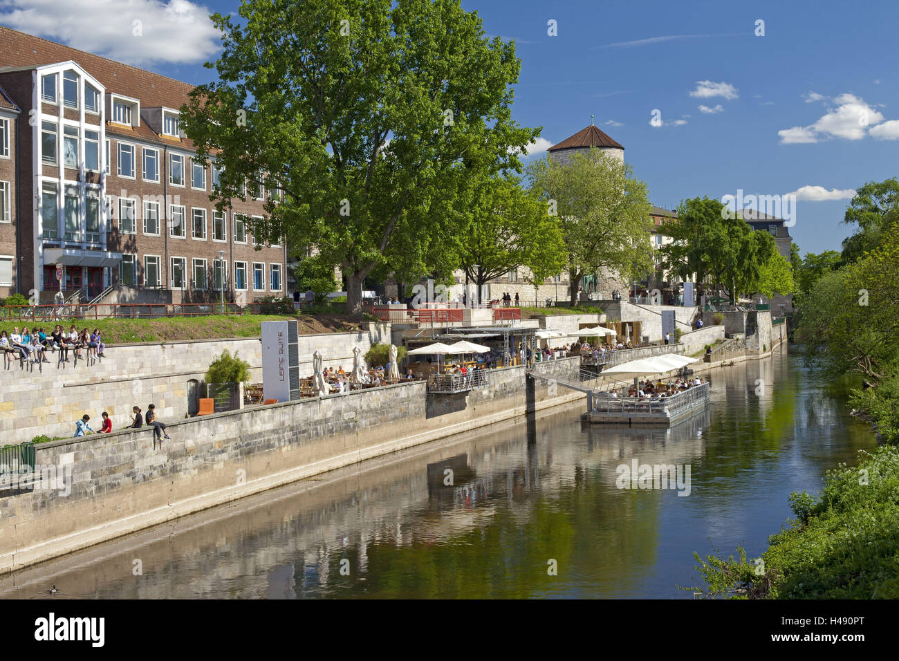 Germania, Bassa Sassonia, Hannover, Leine, Leibnizufer, ristorante, waterside promenade, Foto Stock