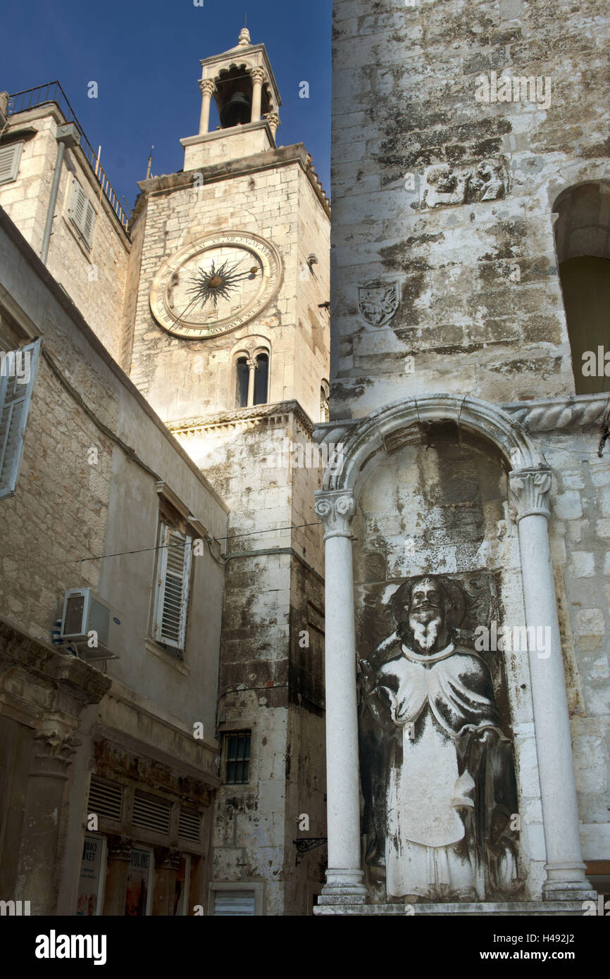 Croazia, Dalmazia, Split, Narodni trg, angolo Maruliceva, Torre dell'orologio, Foto Stock