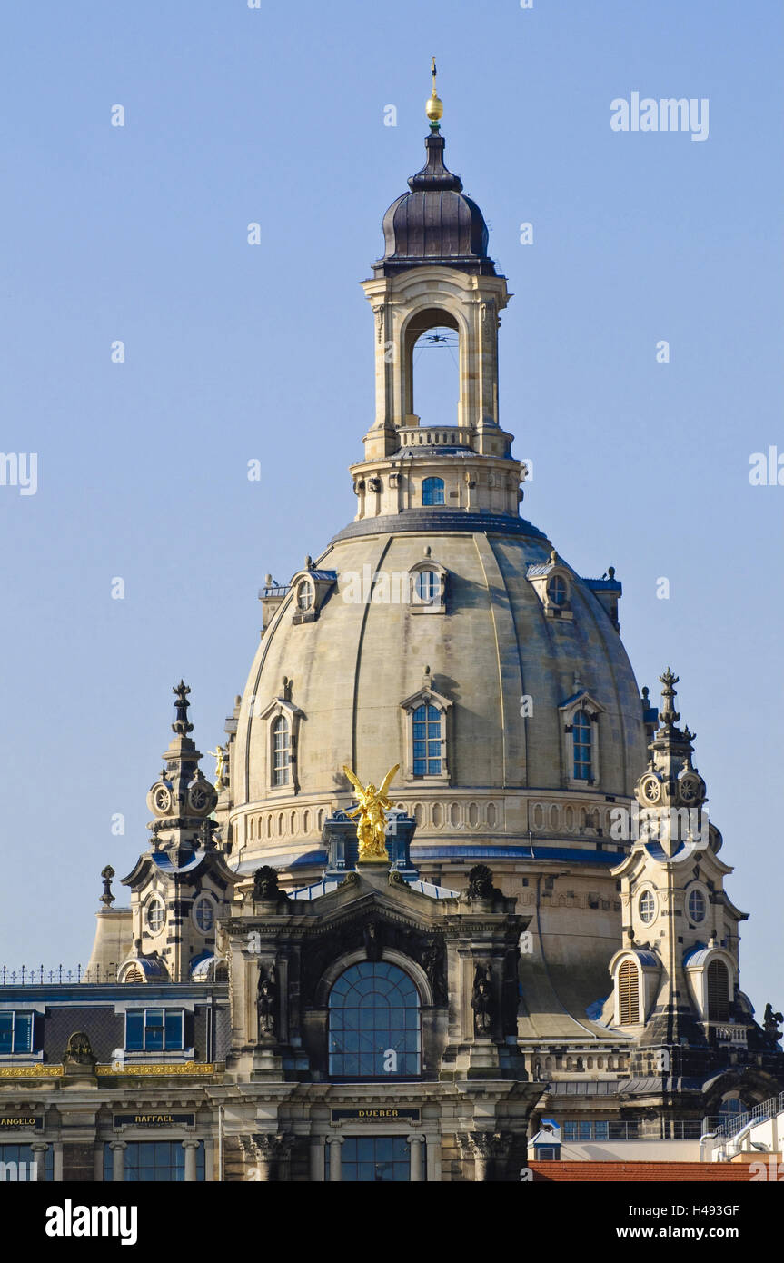 Brühlsche terrazza, cupola della chiesa di Nostra Signora di Dresda, Sassonia, Germania, Foto Stock