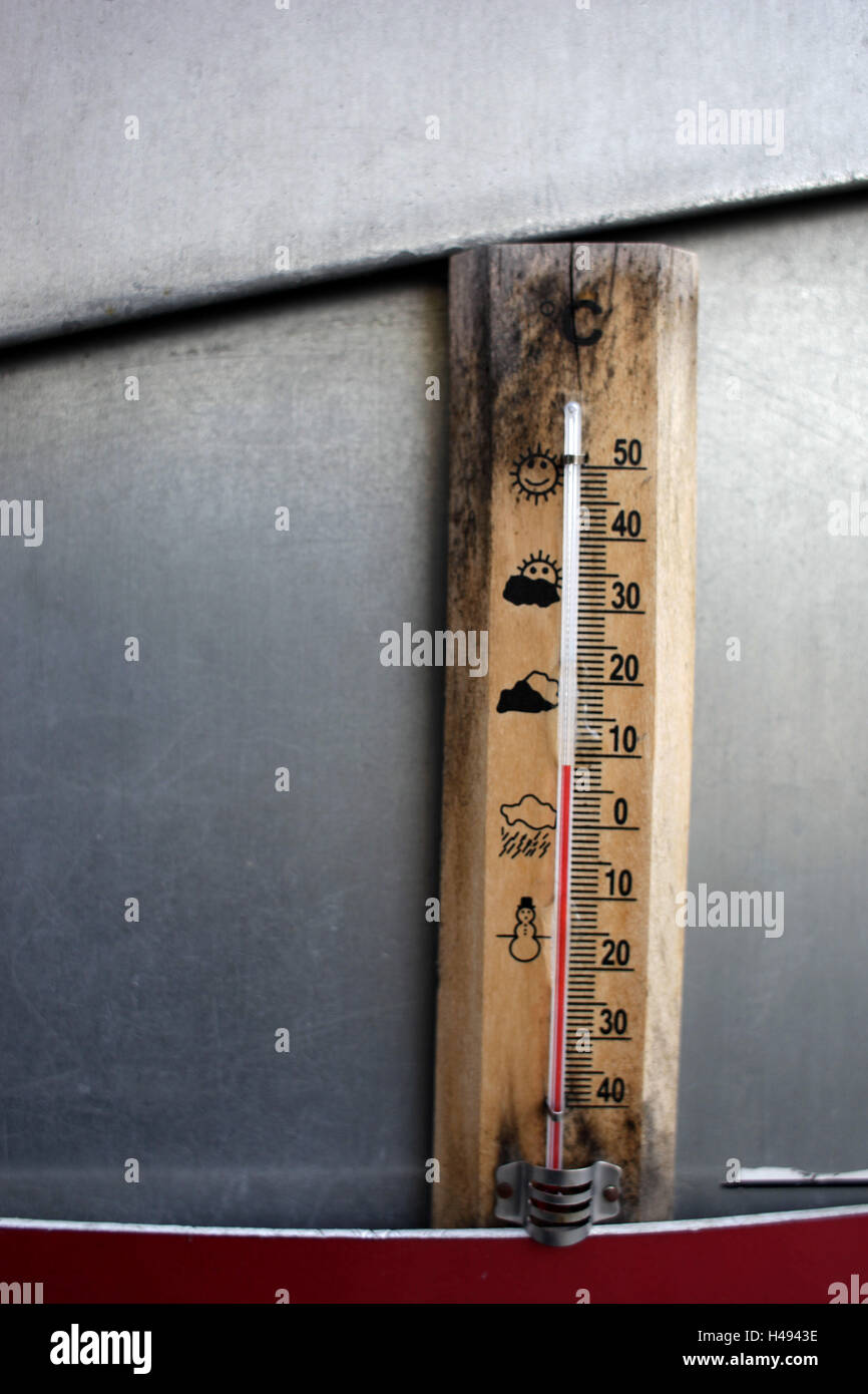 Termometri, vecchio, temperatura a 9 gradi centigradi, Foto Stock