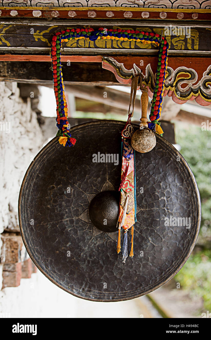 Regno del Bhutan, gong presso il monastero di Tamshing, Foto Stock