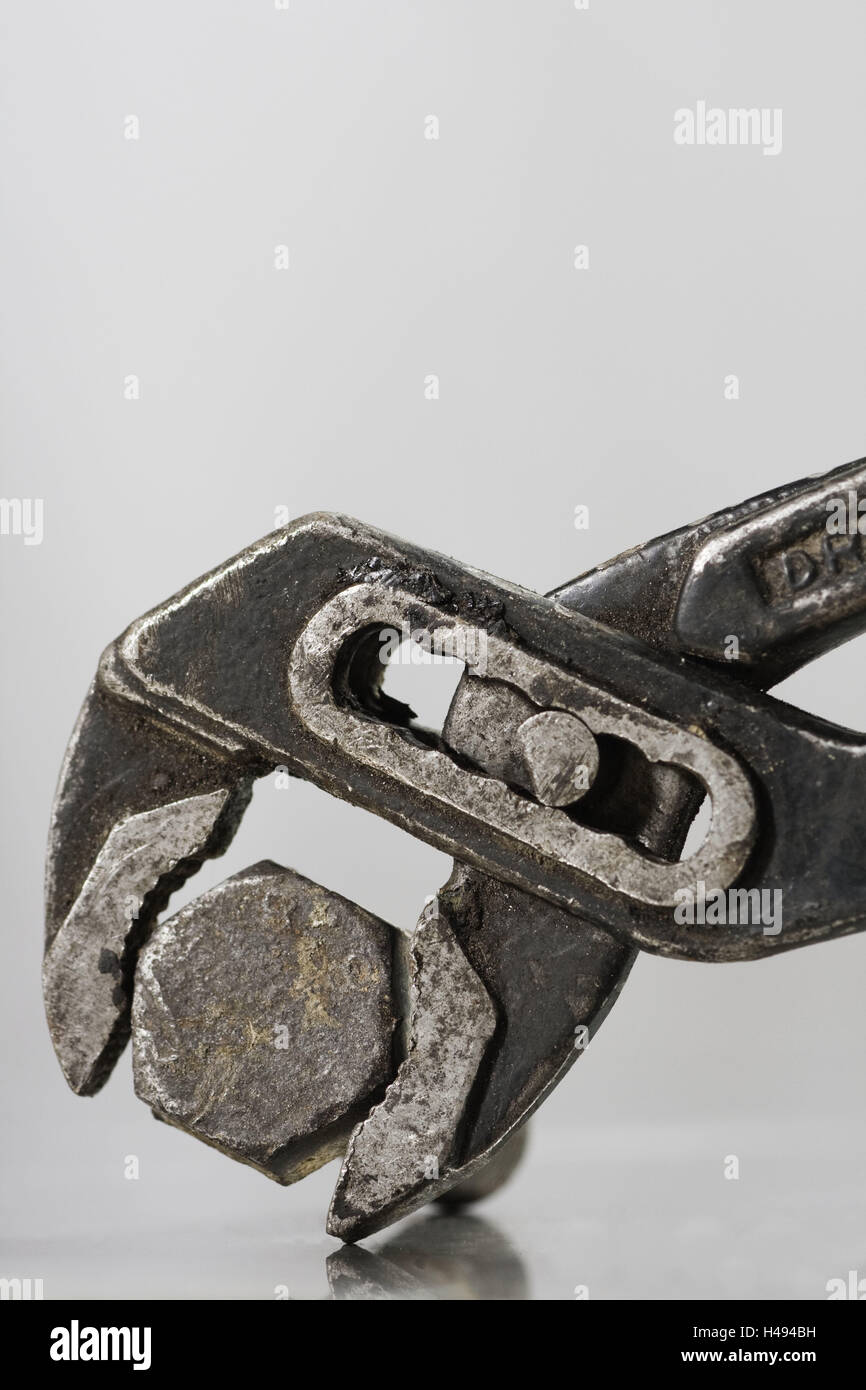 Vite, arrugginito, chiave stringitubo, strumenti Foto Stock