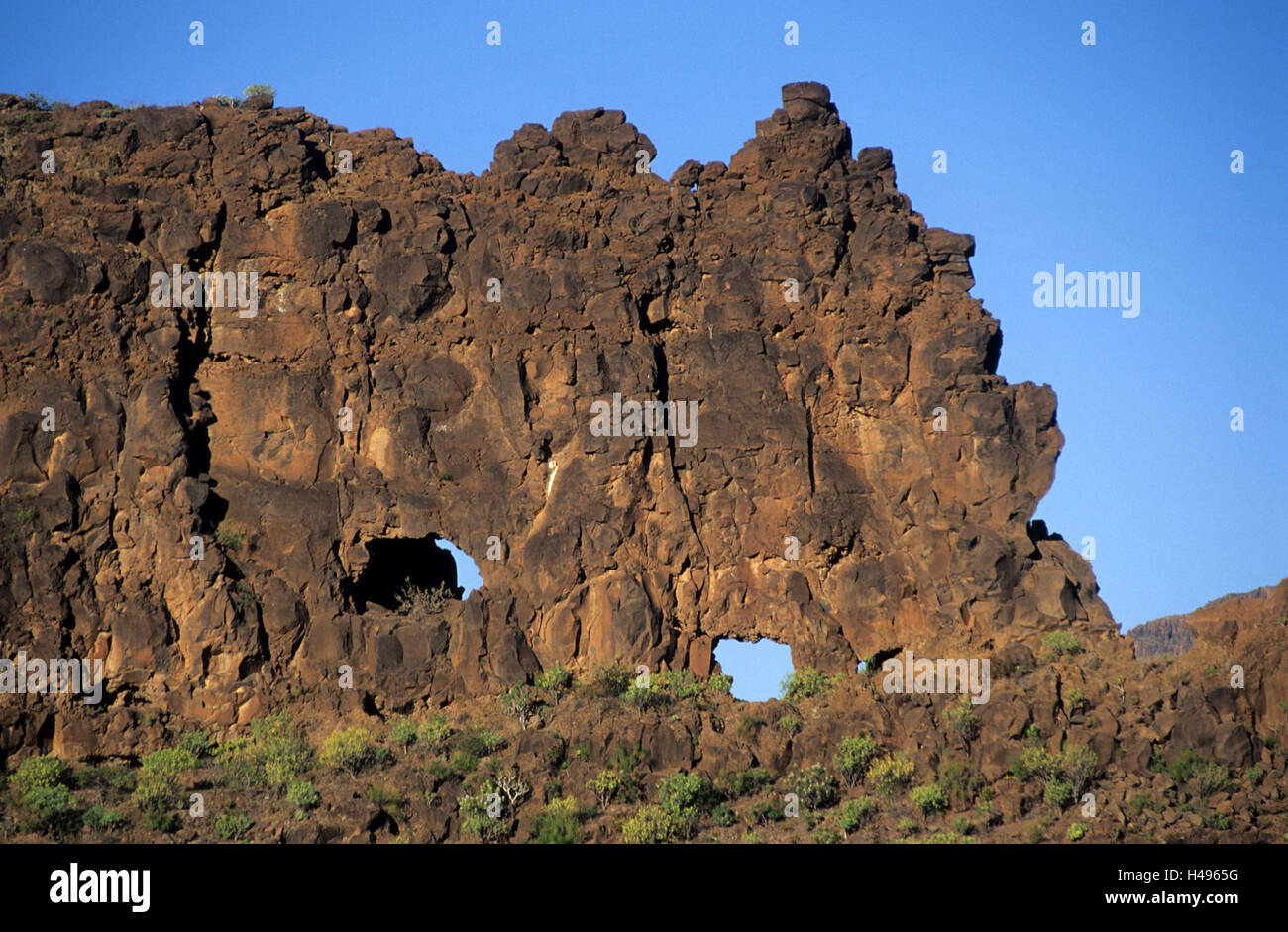 Spagna, grana Canaria, rocce Fortaleza grandee con il villaggio di montagna di Santa Lucia de Tirajana, il leggendario ultimo santuario per i guanche dopo la conquista spagnola, Foto Stock