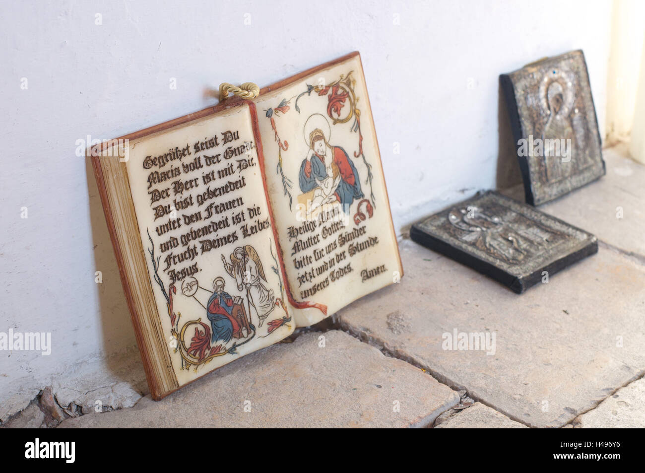 Piccole immagini di santi, libro di preghiera, dettaglio Foto Stock